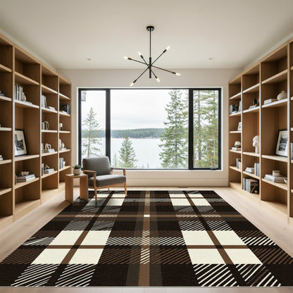 Classic Brown Cream Plaid Check Rug