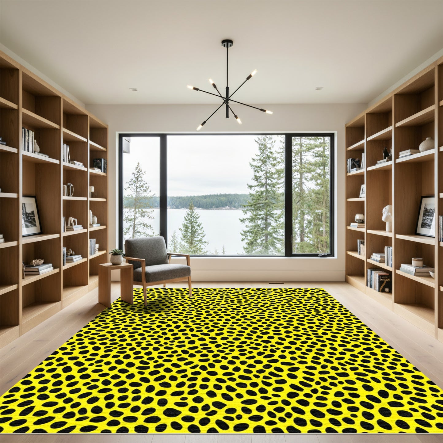Vibrant Yellow Black Organic Spots Rug