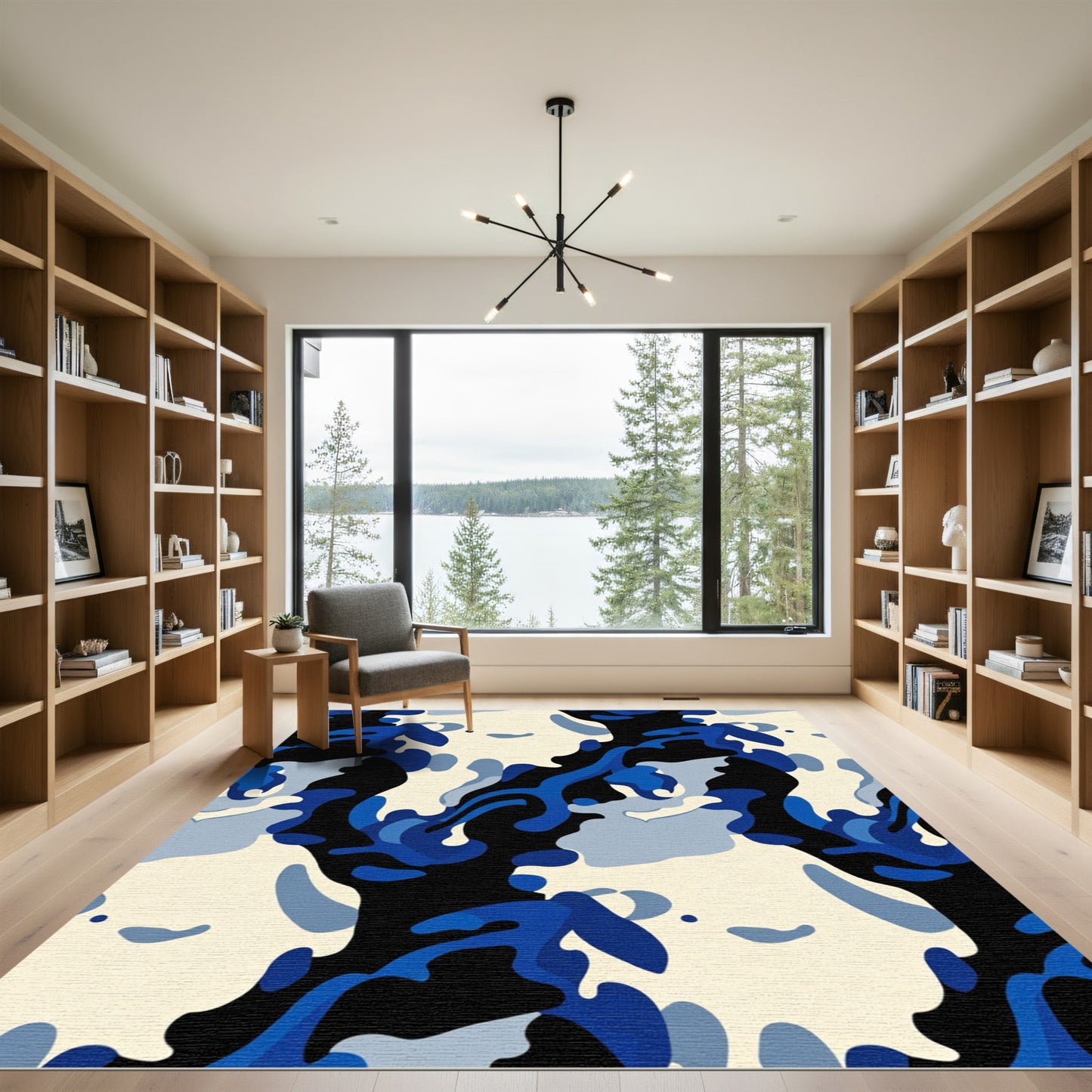 Abstract Blue Camouflage Blob Rug