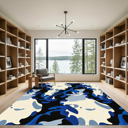 Abstract Blue Camouflage Blob Rug