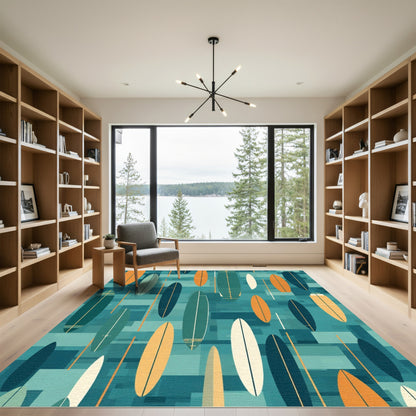 Surfboard Collage In Teal Orange Rug