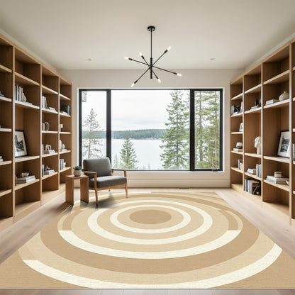 Warm Neutral Concentric Circles Rug