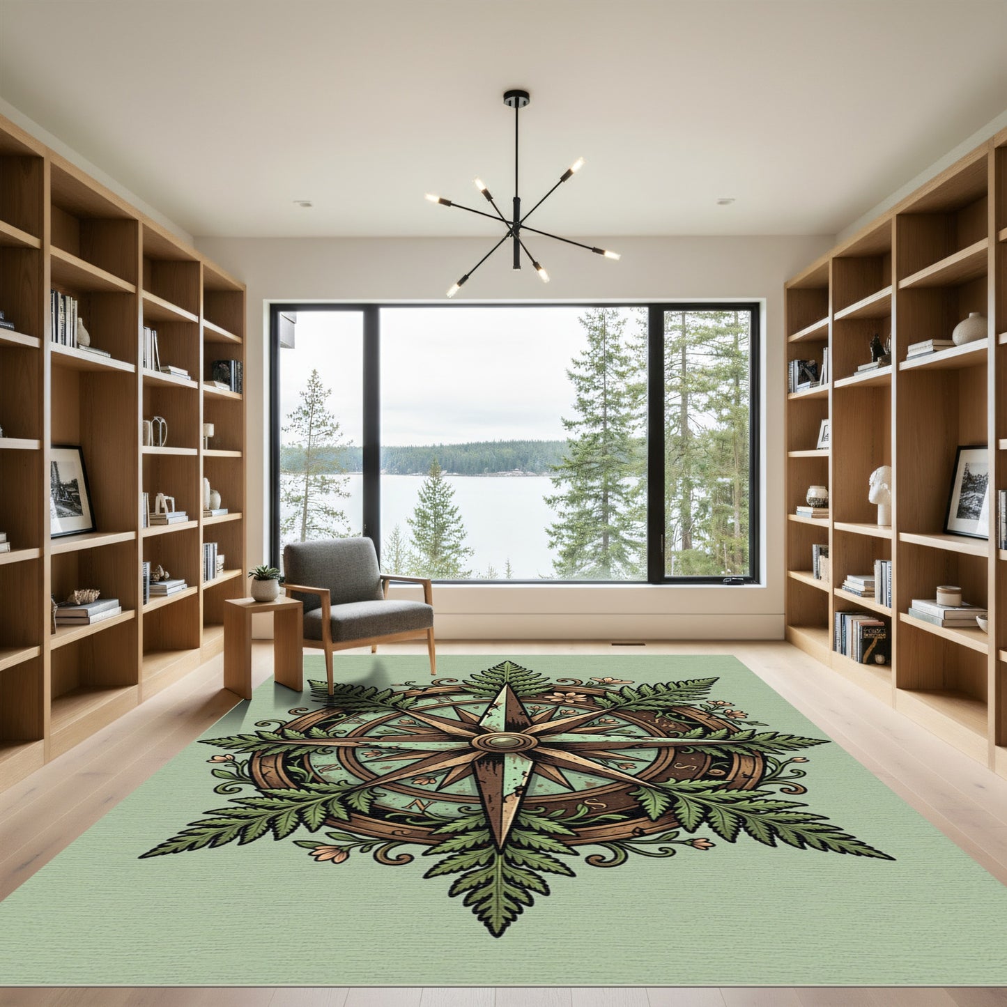 Botanical Fern Compass Sage Area Rug