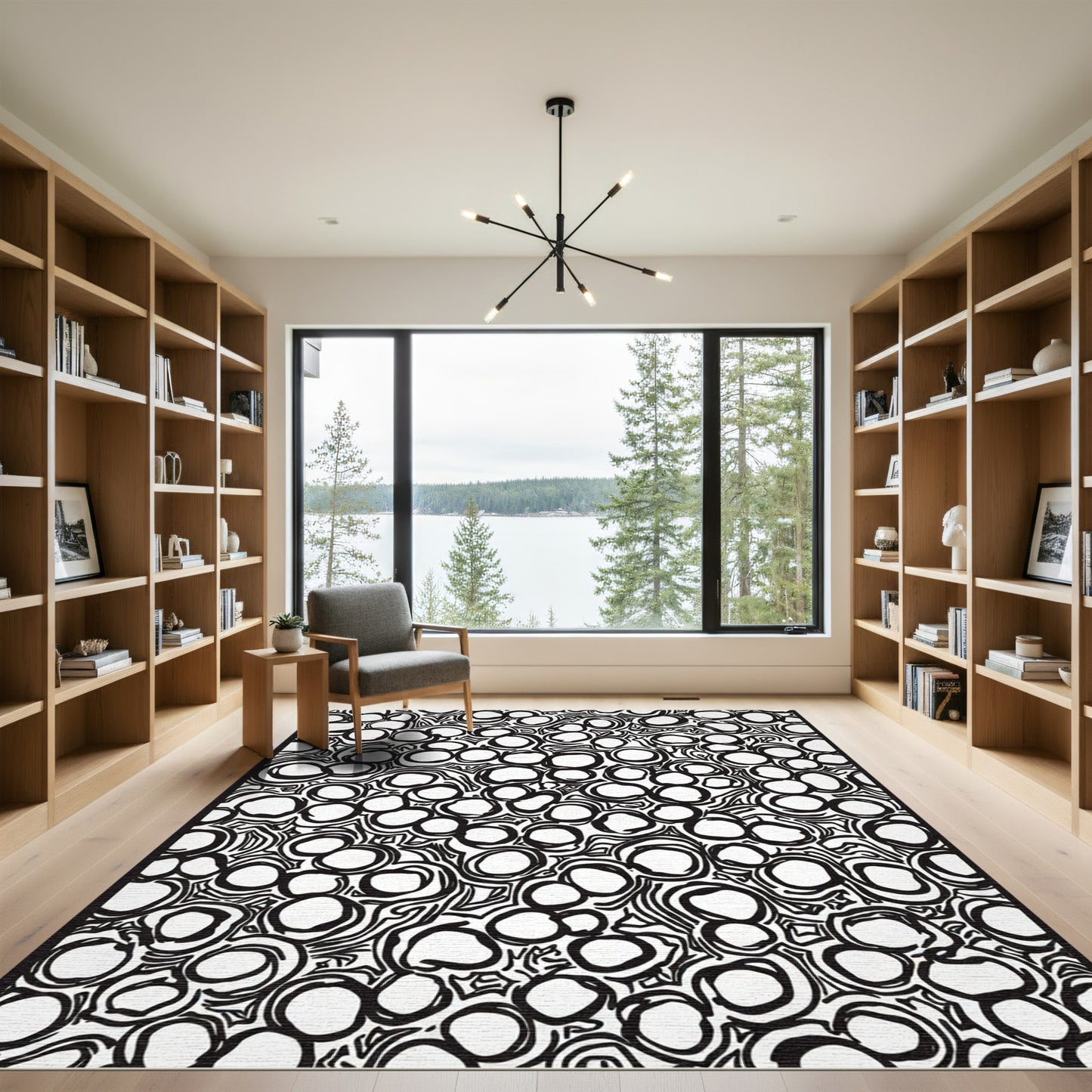 Black White Organic Bubble Composition Rug