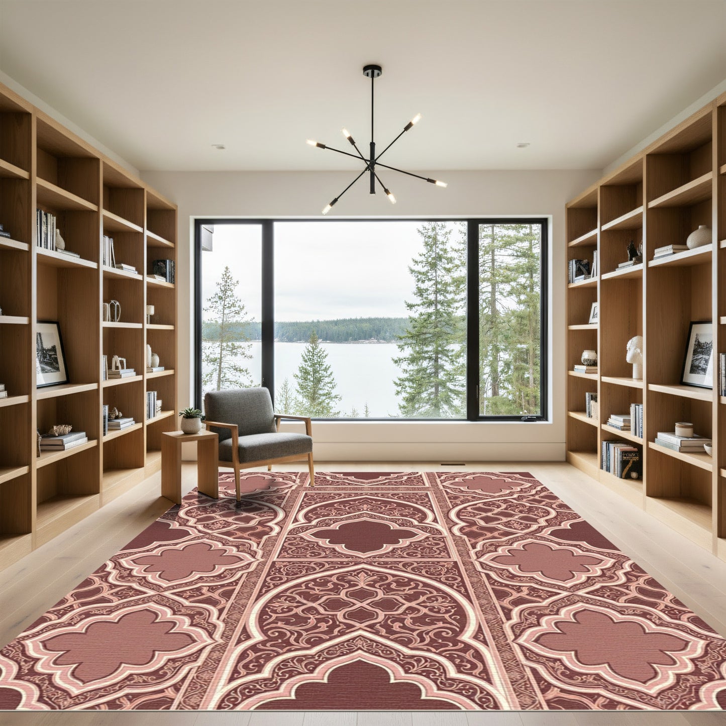 Ornate Terra Cotta Damask Archway Rug