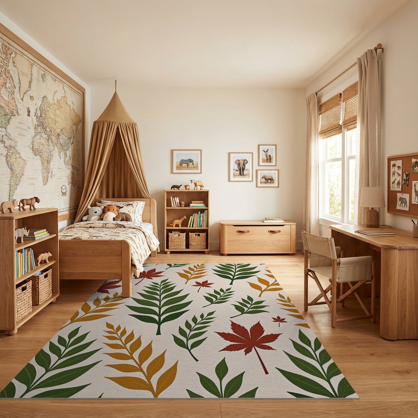 Autumnal Maple Fern Leaf Pattern Rug