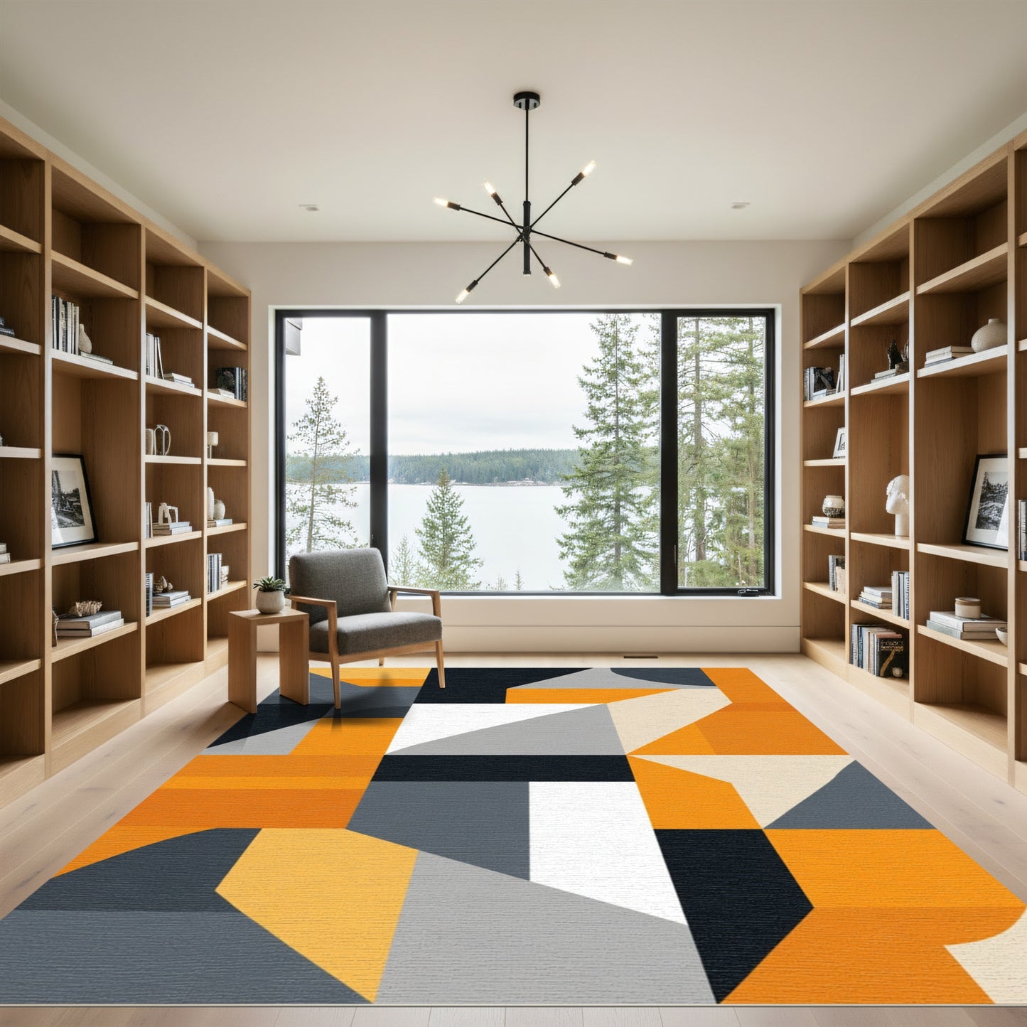 Bold Geometric Orange and Gray Blocks Rug