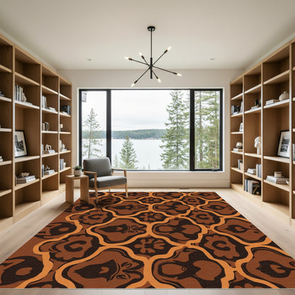 Earthy Orange Black Baroque Scroll Rug