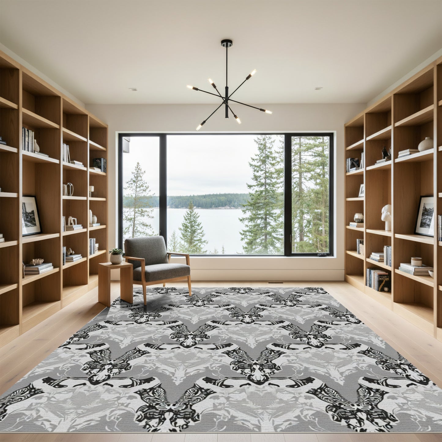 Monochromatic Abstract Floral Symmetry Rug