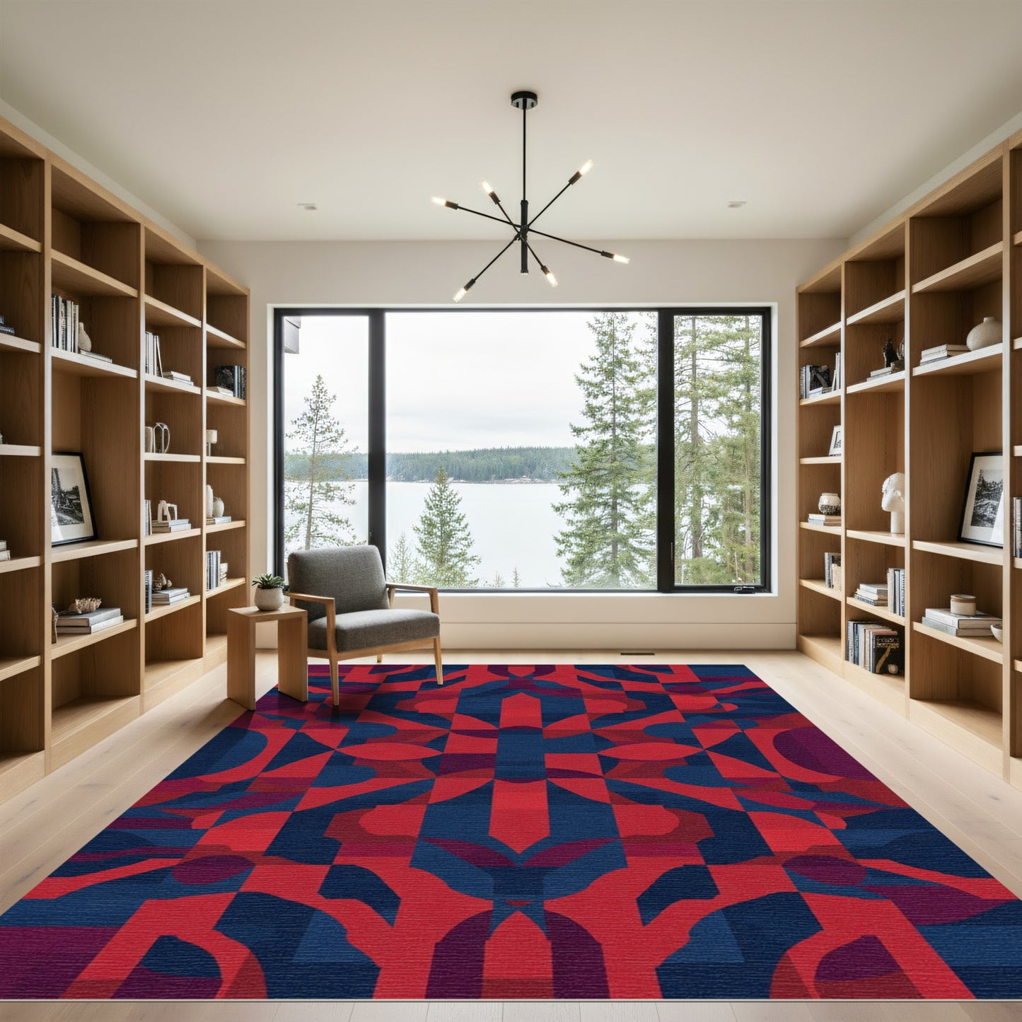 Crimson Navy Geometric Abstract Shape Rug