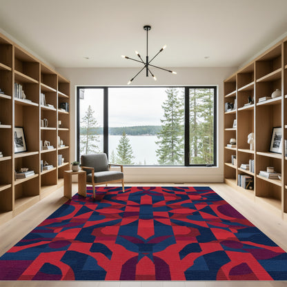 Crimson Navy Geometric Abstract Shape Rug