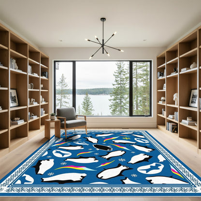 Playful Penguin Family Snowflakes Pattern Rug
