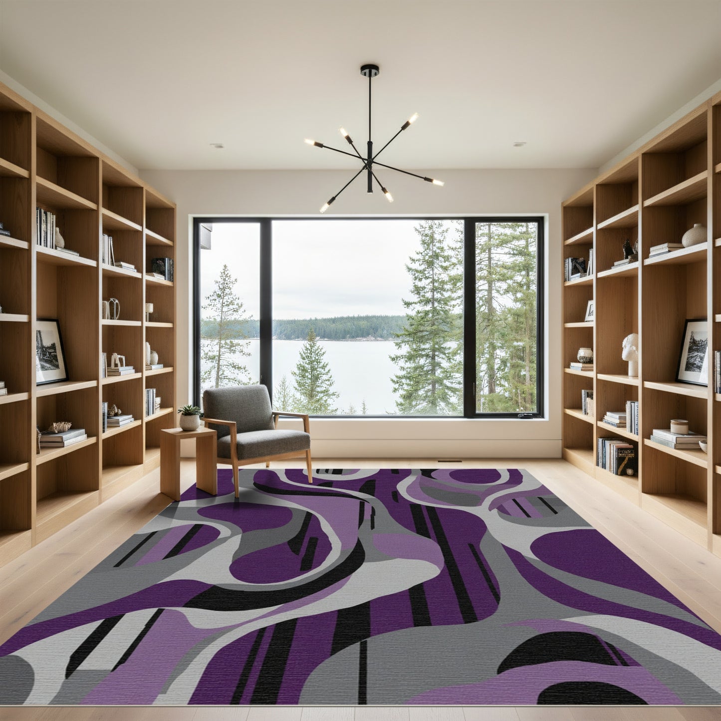 Purple Gray Abstract Flowing Shapes Rug