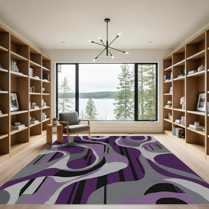 Purple Gray Abstract Flowing Shapes Rug