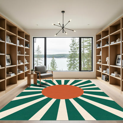 Terracotta Sunburst Green Stripes Rug