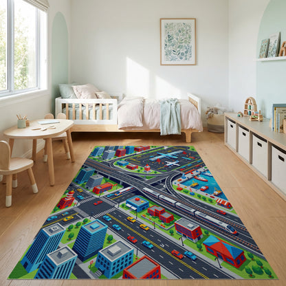 Vibrant Isometric City Transport Rug