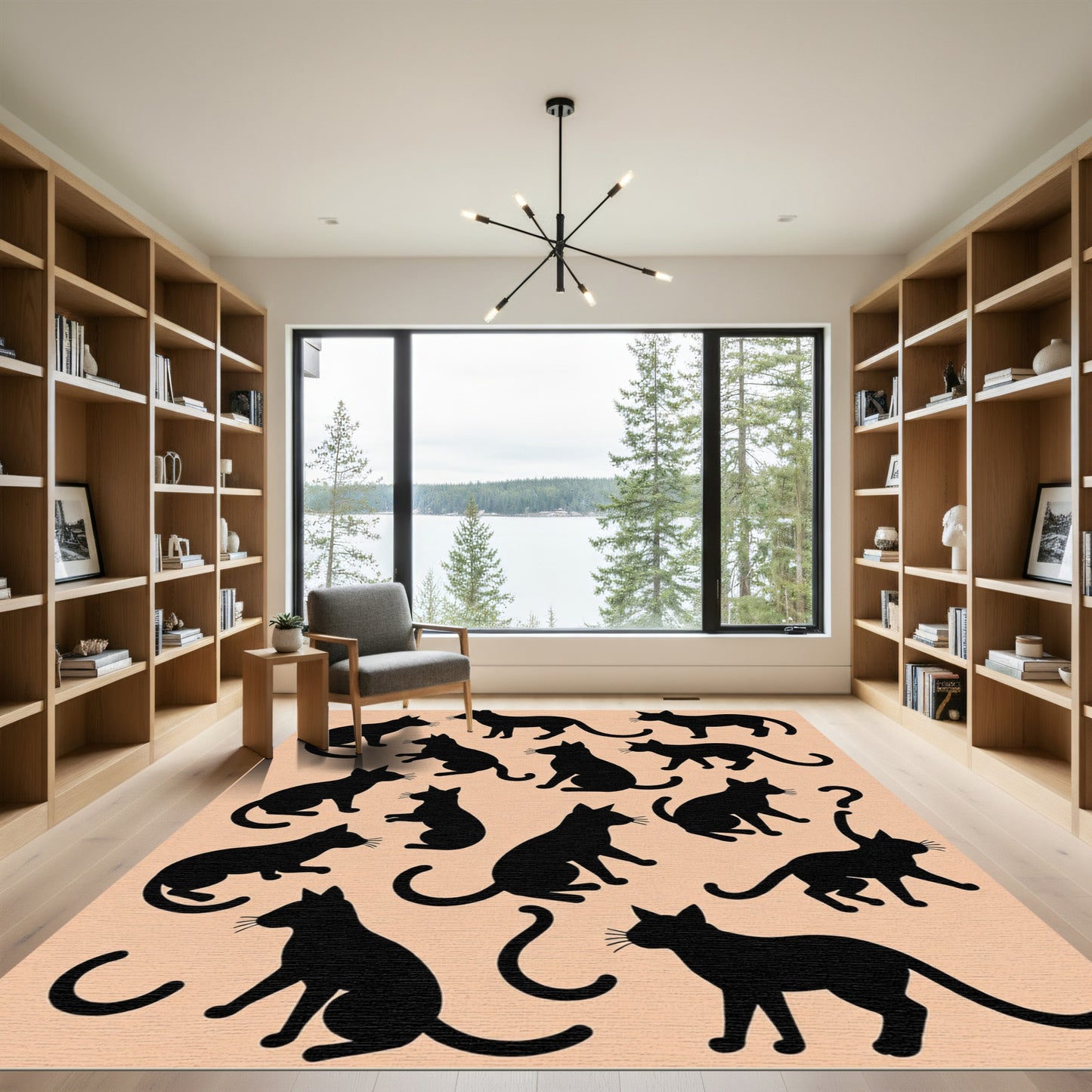 Black Cat Silhouettes Scattered Arrangement Rug