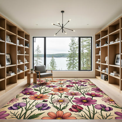 Vintage Botanical Cosmos Floral Meadow Rug