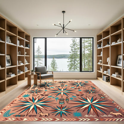 Copper Tribal Sun Animal Totem Rug