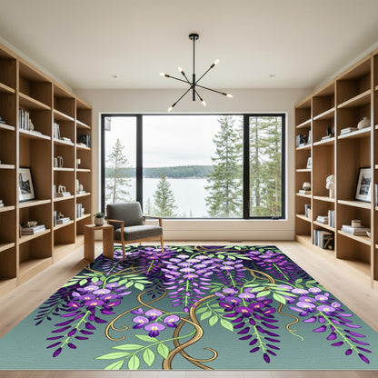 Elegant Purple Wisteria Cascading Floral Rug
