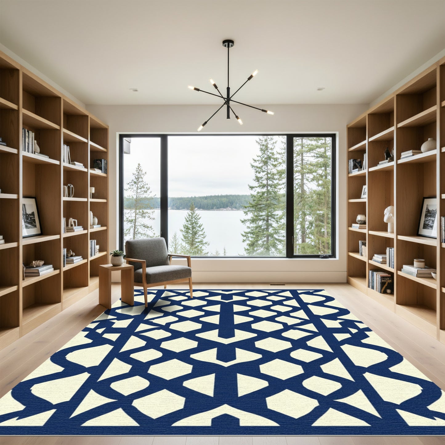 Midnight Blue Geometric Lattice Rug
