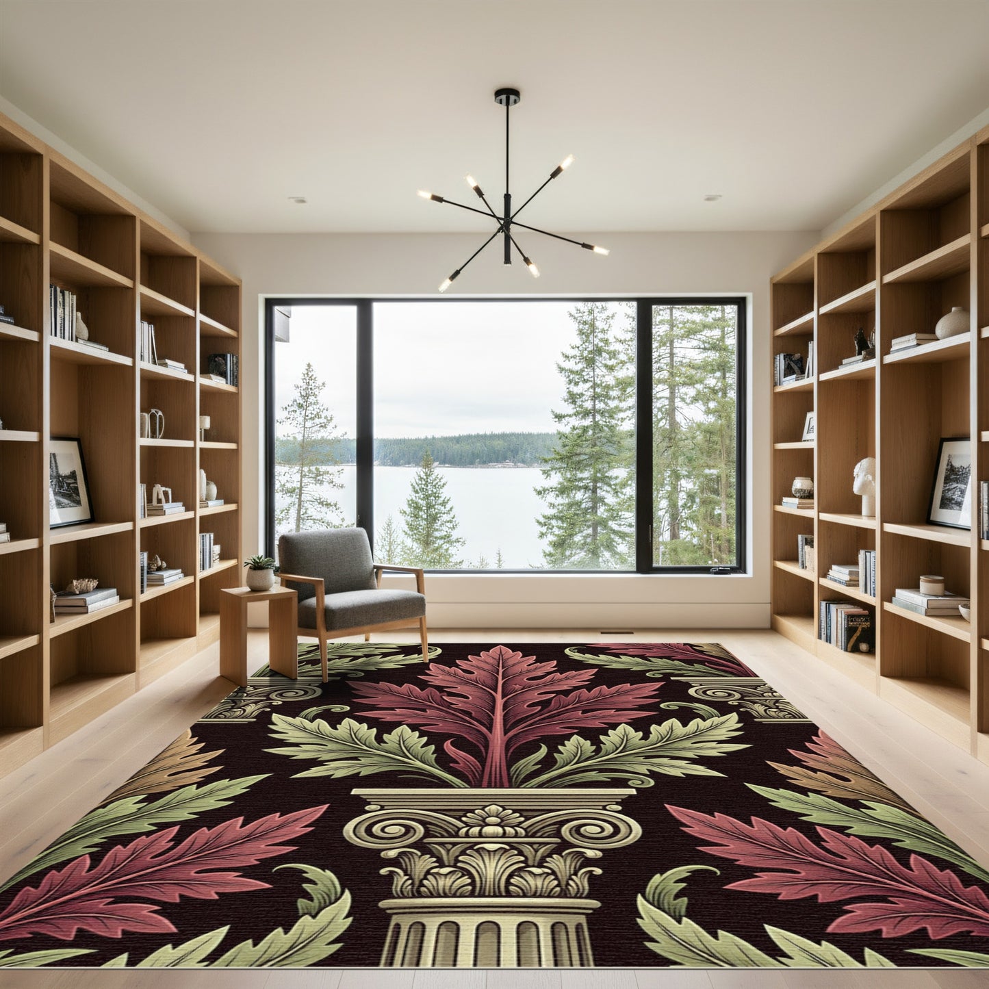 Crimson Green Acanthus Pillar Composition Rug