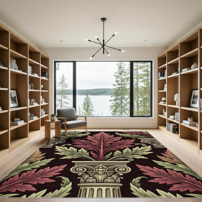 Crimson Green Acanthus Pillar Composition Rug