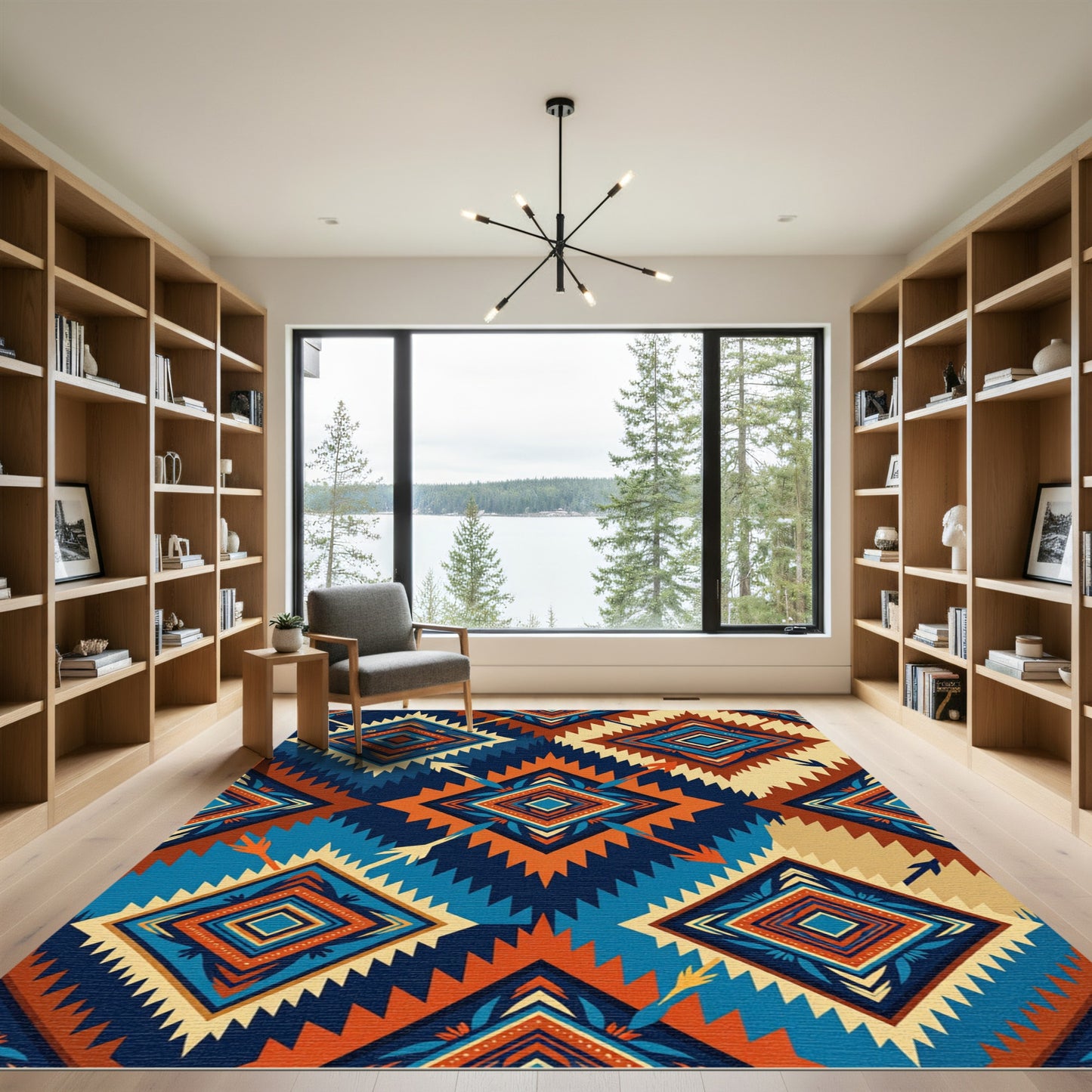 Bold Navy Tribal Geometric Diamond Rug