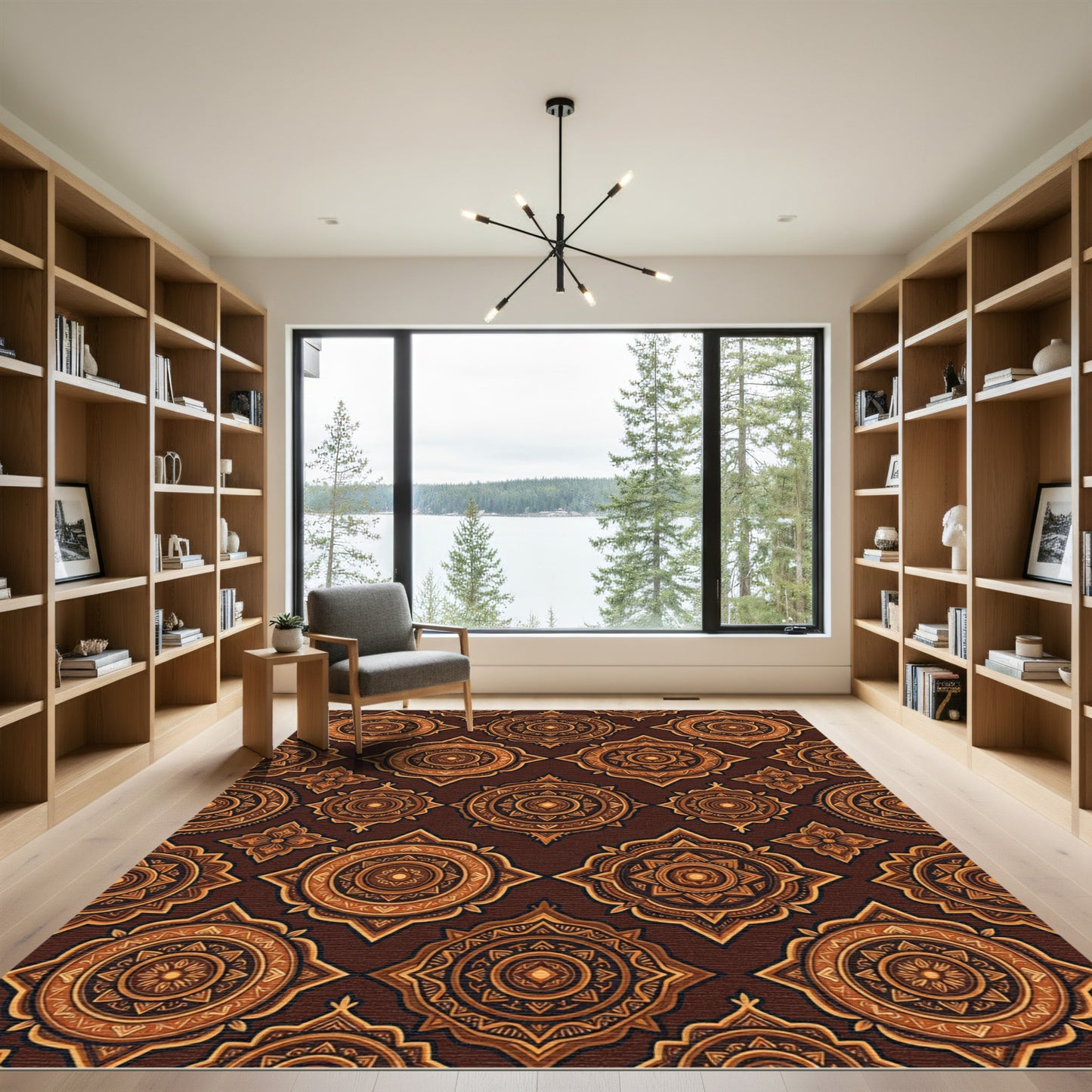 Brown Ochre Sunburst Mandala Rug