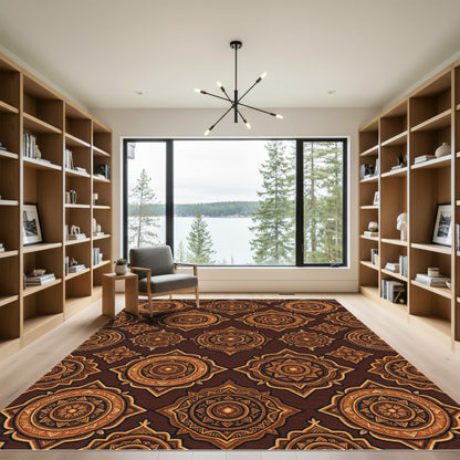 Brown Ochre Sunburst Mandala Rug