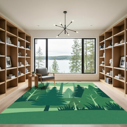 Terrific Green Forest Woodland Scene Rug