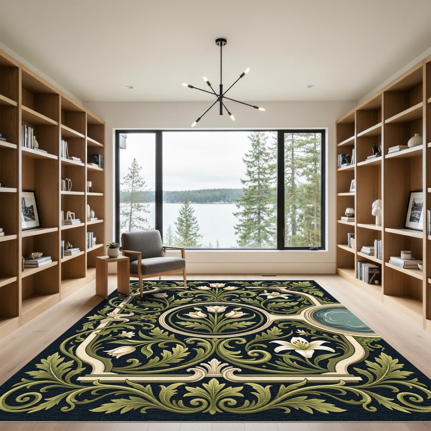 Ivory Floral Scroll Cream Foliage Art Rug