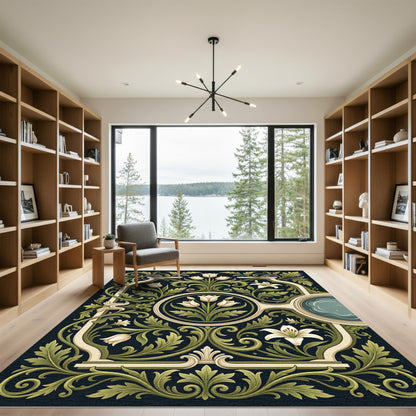 Ivory Floral Scroll Cream Foliage Art Rug