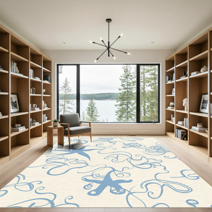 Light Blue Swirling Starfish Blooms Rug