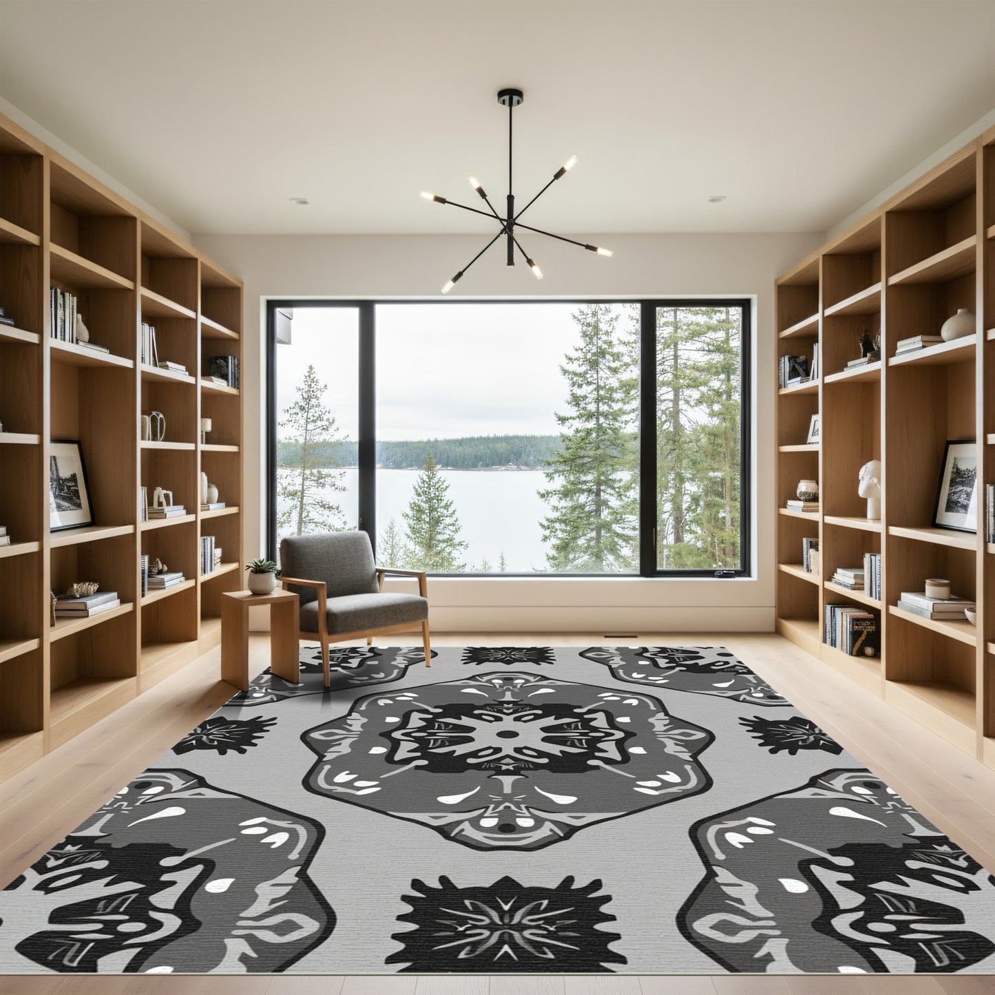 Monochromatic Abstract Floral Medallion Rug