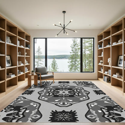 Monochromatic Abstract Floral Medallion Rug