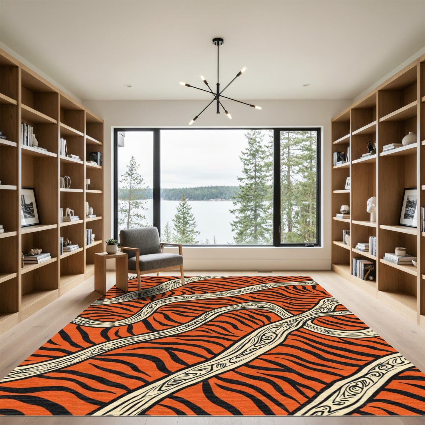 Orange Tiger Stripe Wavy Lines Rug