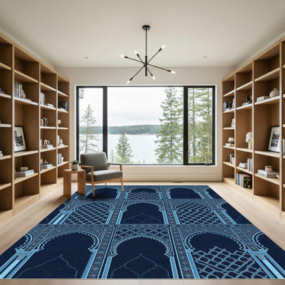 Midnight Blue Archway Lattice Grid Rug