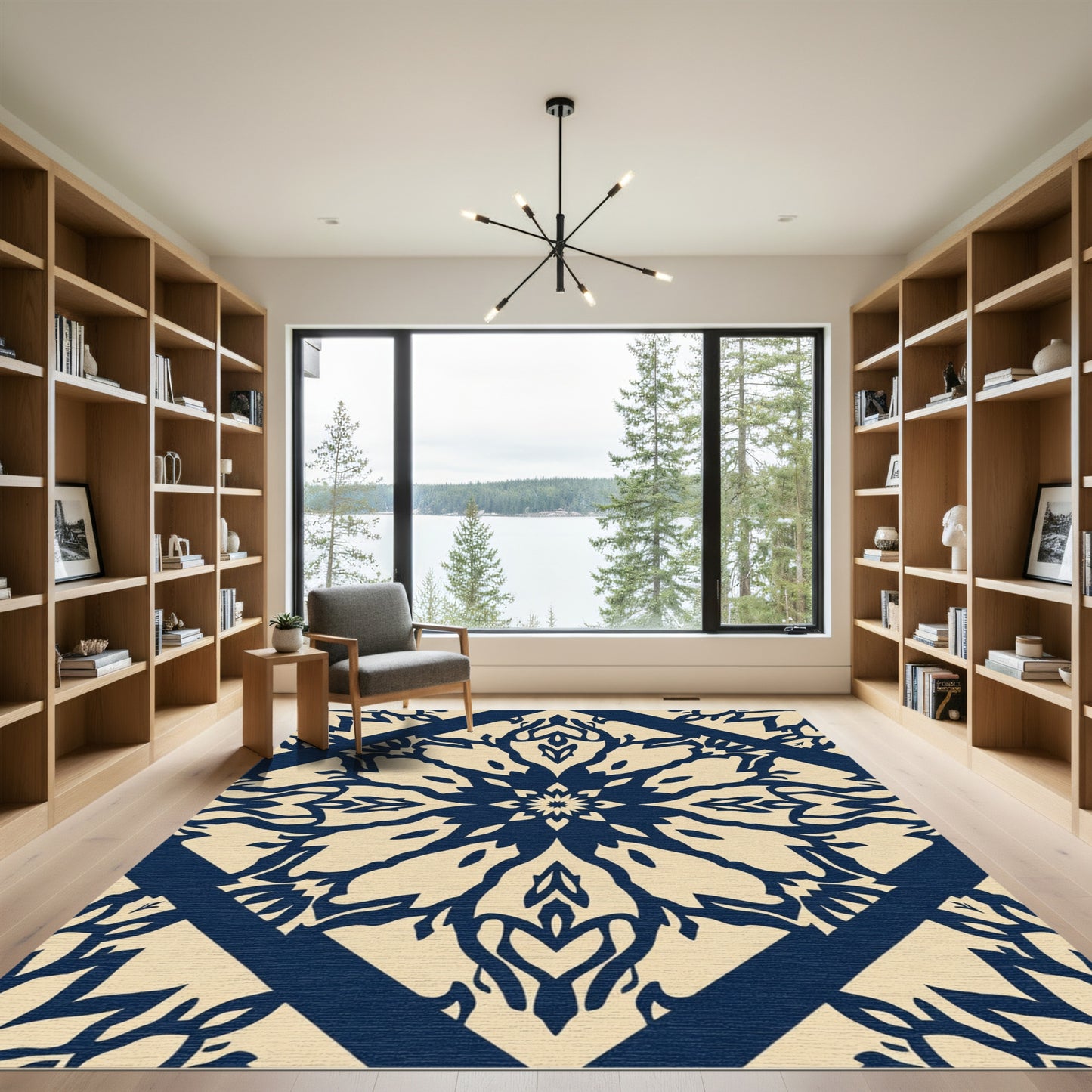 Deep Navy Tribal Mandala Diamond Rug