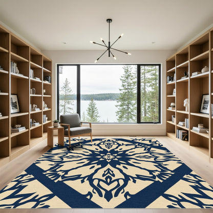 Deep Navy Tribal Mandala Diamond Rug