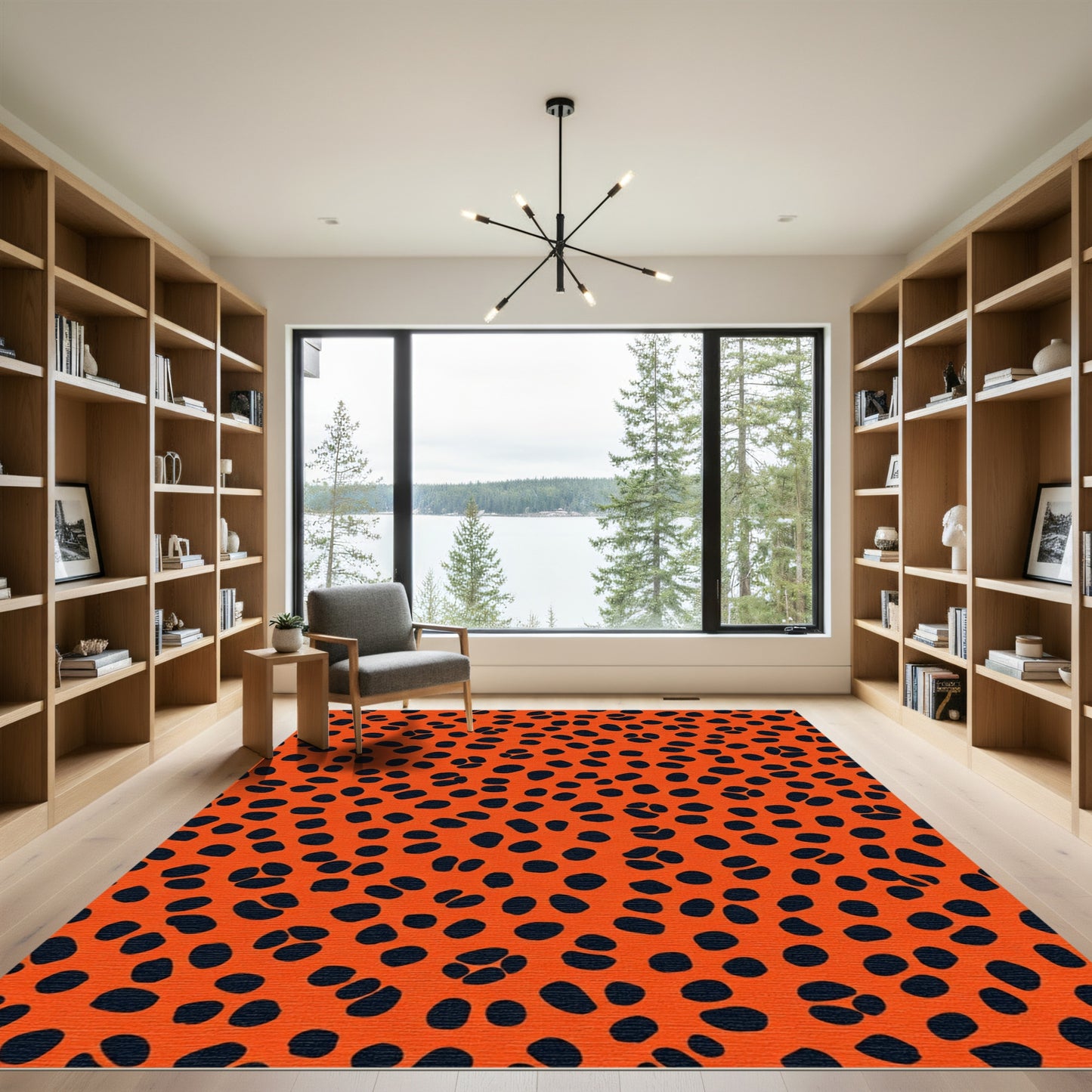 Orange And Black Spotted Area Rug