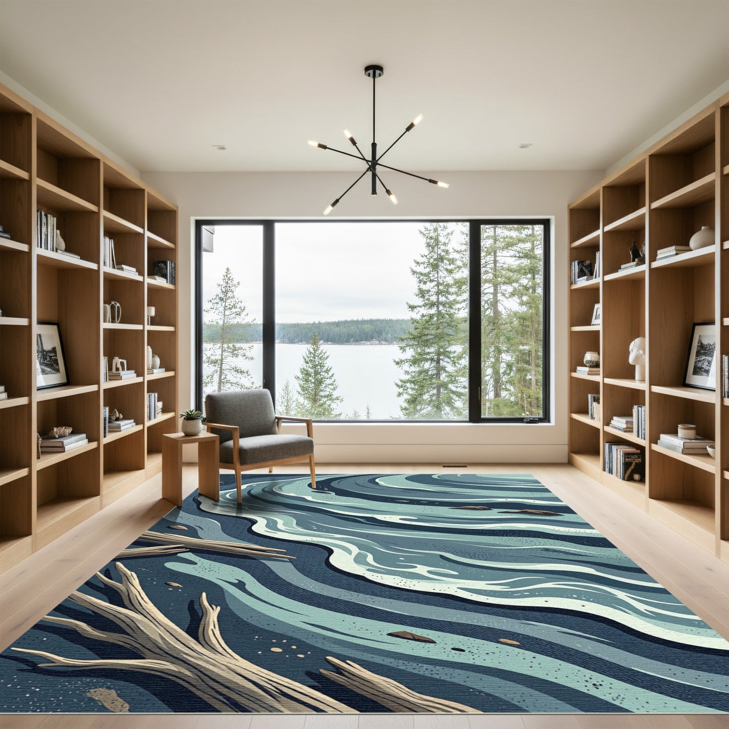 Oceanic Blue Abstract Coastal Waves Rug