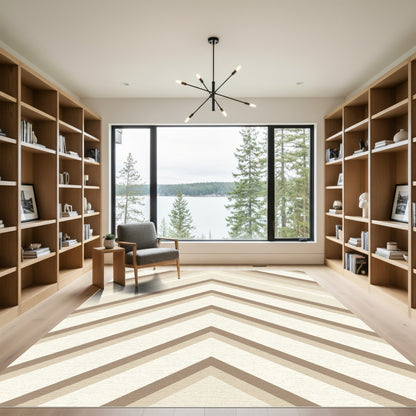 Neutral Chevron Stripes Geometric Rug