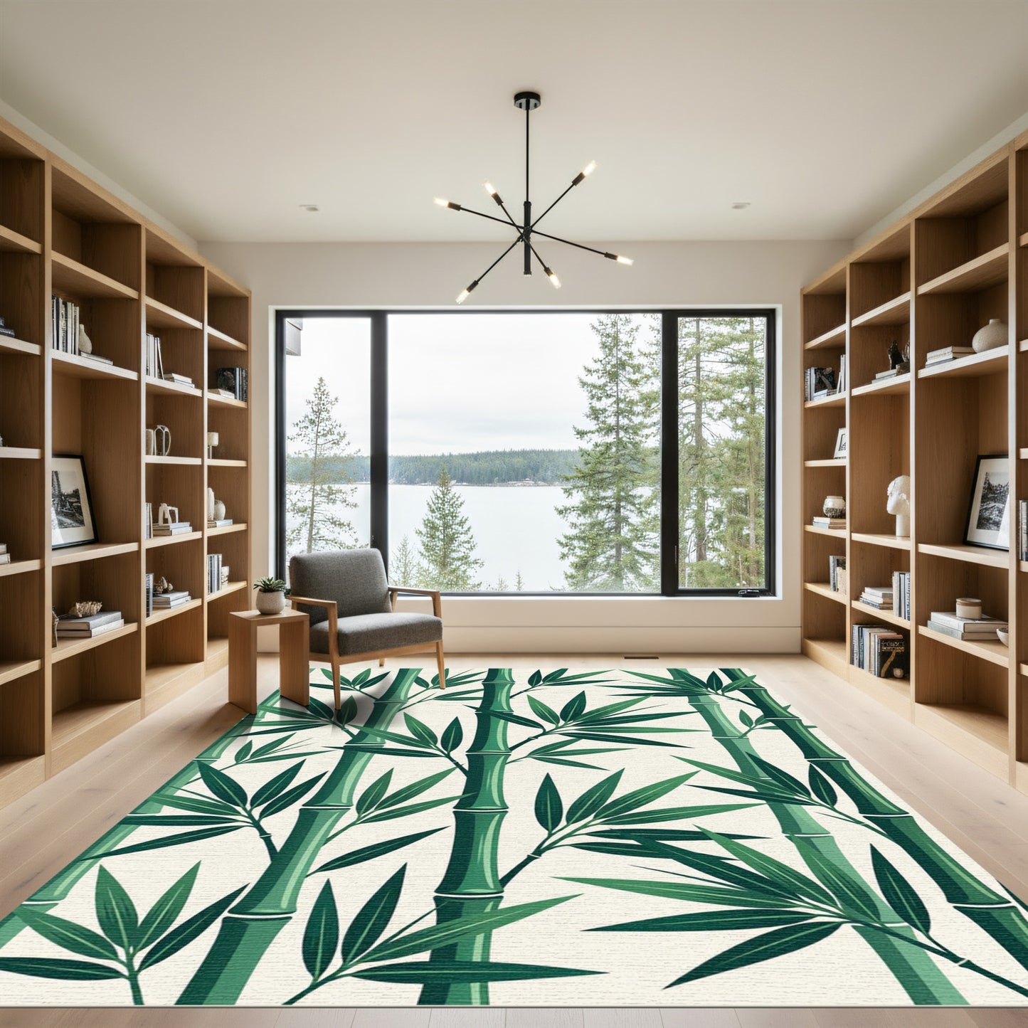 Lush Green Tropical Bamboo Leaves Rug