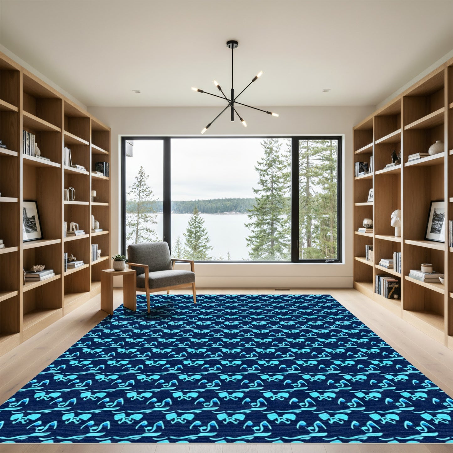 Deep Blue Abstract Elephant Repeat Rug