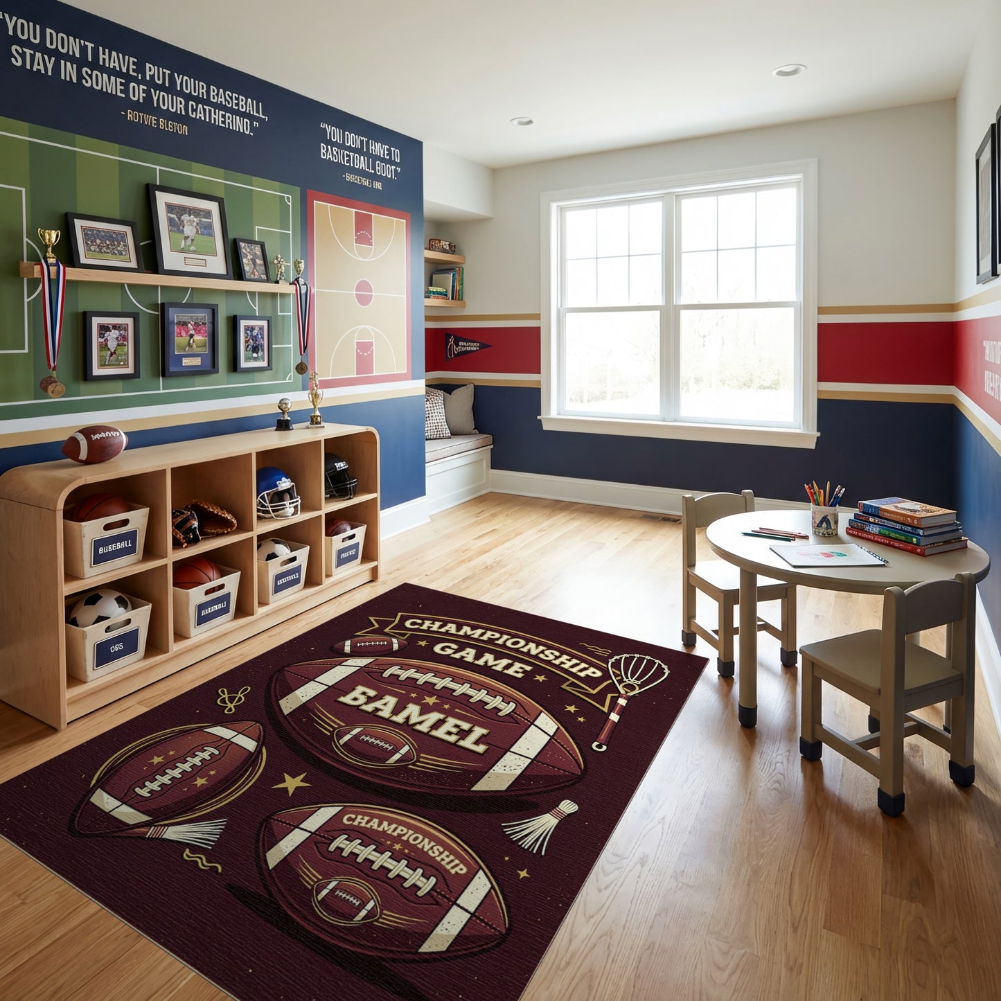 Retro Maroon Gold Football Championship Rug