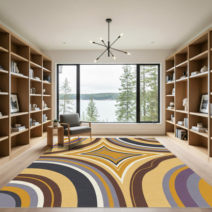 Retro Golden Diamond Swirl Rug