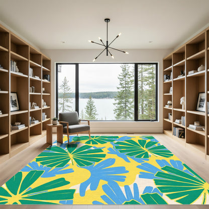 Vivid Teal Blue Starburst Bloom Rug