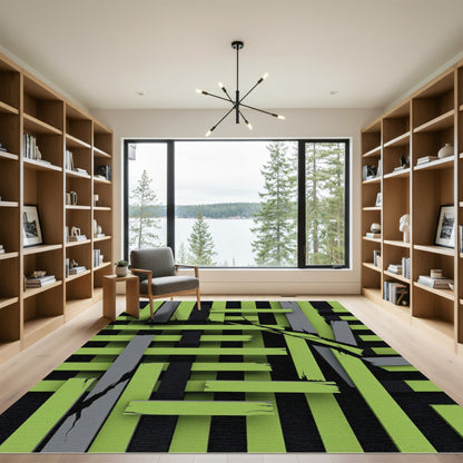 Geometric Lime and Charcoal Slatted Grid Rug