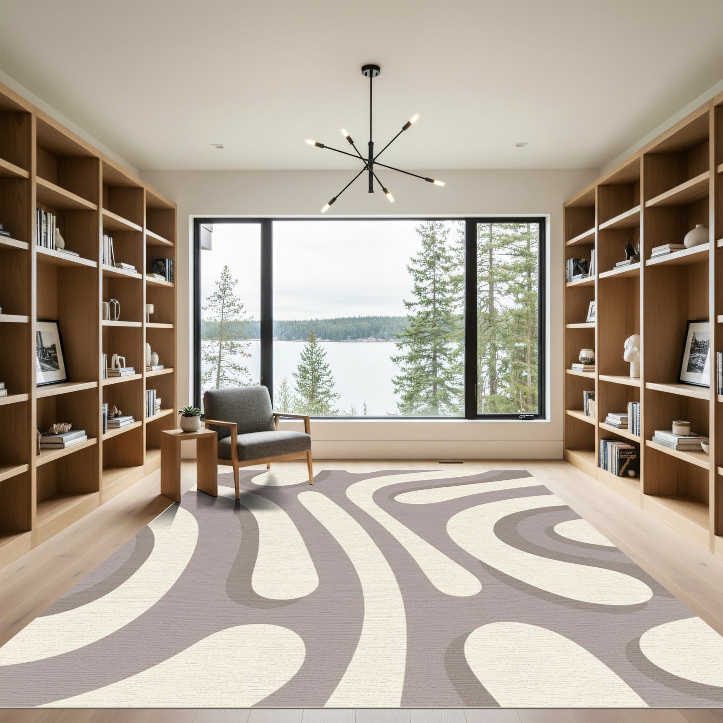 Neutral Abstract Fluid Stripe Rug